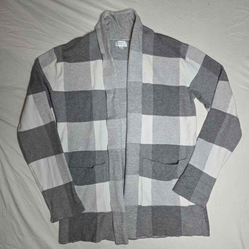 Market & Spruce Gray And White Checkered Cardigan, Size M